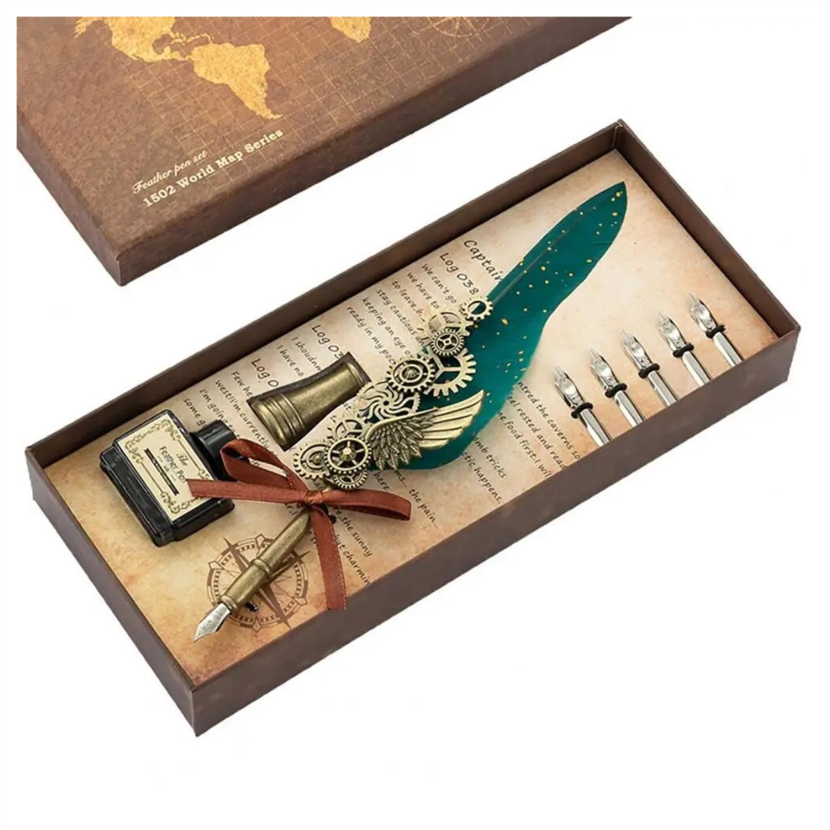 Kit Caneta Tinteiro Pena Engrenagem Verde Kit Caneta Tinteiro Pena Engrenagem Verde